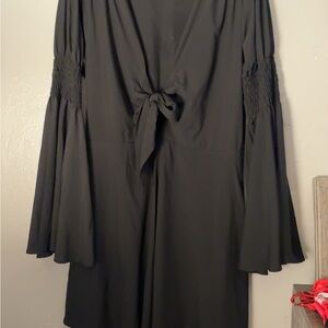 Black Bell Sleeve Tie-Front Top